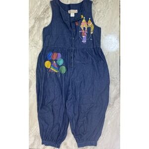Vintage Pam's Closet Size 6 Custom Print Denim Romper Birthday Clown RARE Artsy